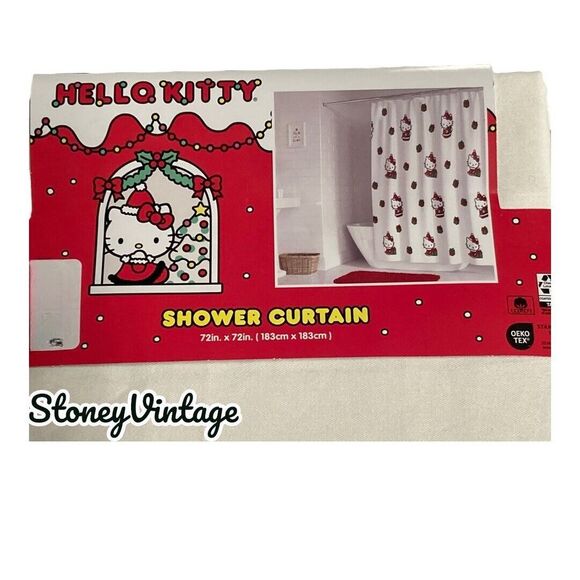 Hello Kitty Christmas Shower Curtain Sanrio Holiday Present Gift New - Picture 2 of 4